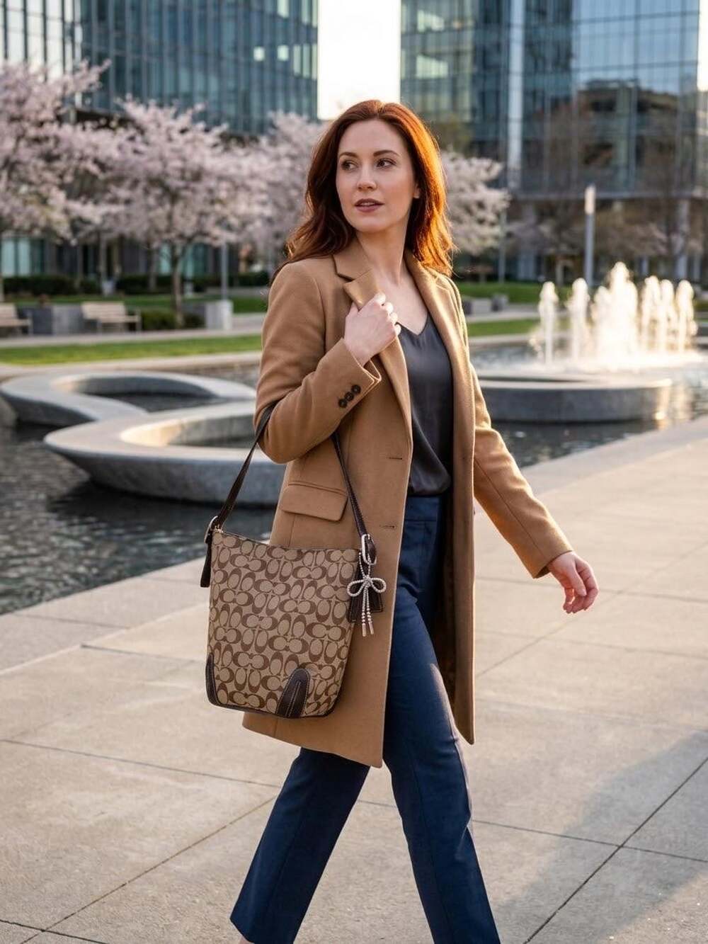 Coach 6076 brown Signature Leather bucket Crossbody Shoulder Bag